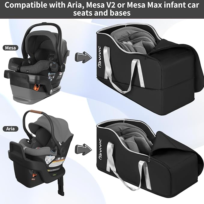 IBVIVIC Car Seat Travel Bag Compatible with UPPAbaby Aria and Mesa, Black | Infant Car Seat Travel Bag Car Seat Cover for Travel - Image 3
