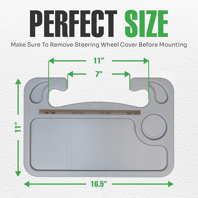 lebogner Steering Wheel Tray, Car Food Trays for Eating with Tablet Slot, Multipurpose Double-Sided Hook On Travel Auto Steering Wheel Desk Table for Laptop & Notebook with Cup Holder, Grey - Image 7