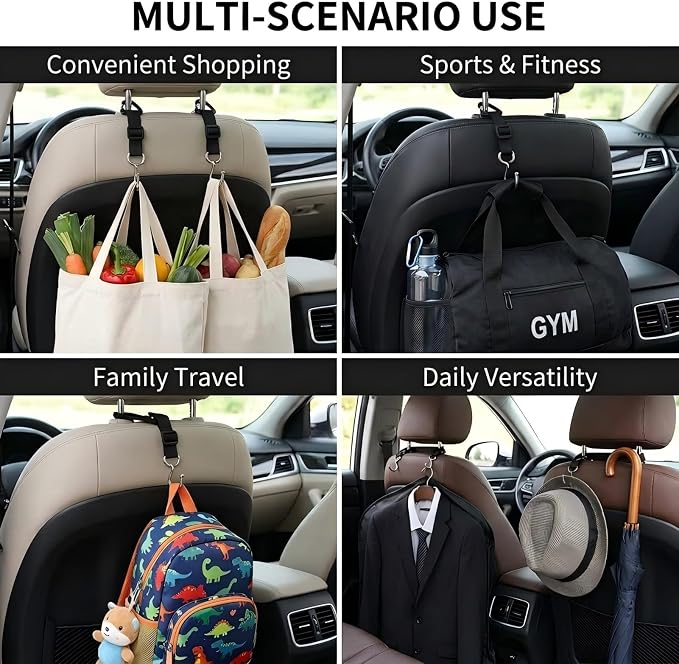 2 Pack Car Headrest Hooks, Heavy Duty Metal Purse Holders, Black | Adjustable Seat-back Organizers for Handbags, Grocery Bags and Accessories, Universal Fit for Front and Rear Seats - Image 7