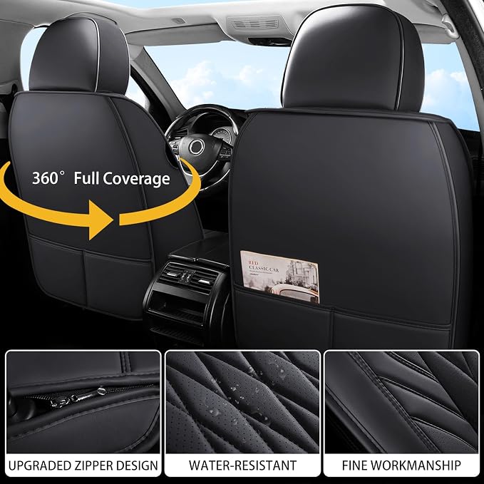 WELLDO Nappa Faux Leather Car Seat Covers Full Set, Black | Eazy to clean,Easy to install ,Waterproof, Non-Slip,Scratch-resistant, Universal Fit for Most Cars, SUVs, Pickup Trucks - Image 3