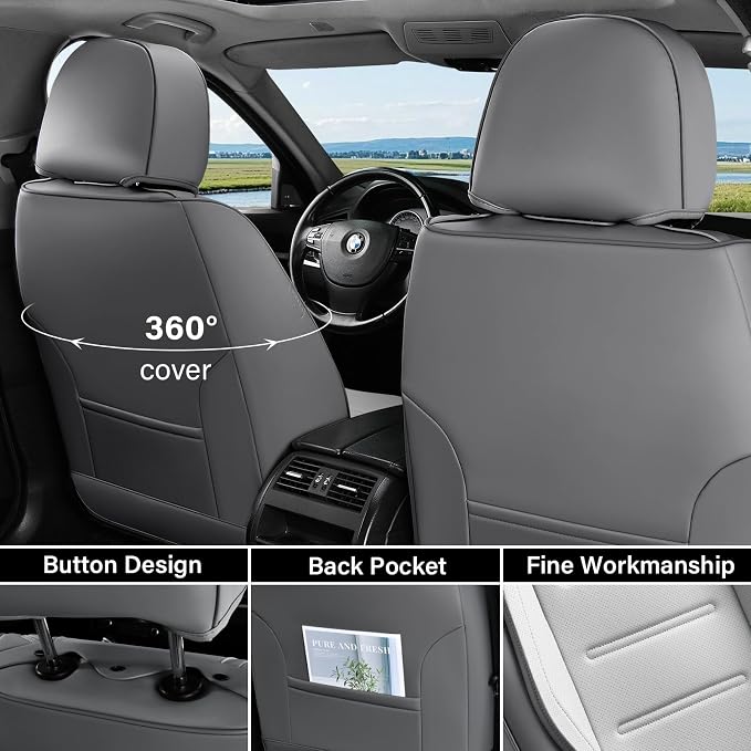 Coverado Car Seat Covers Full Set, Seat Covers for Cars, Front Seat Covers and Back Seat Cover Waterproof Leather Automotive Seat Cover, Universal Car Interior Protectors Cushion for Most Cars - Image 3
