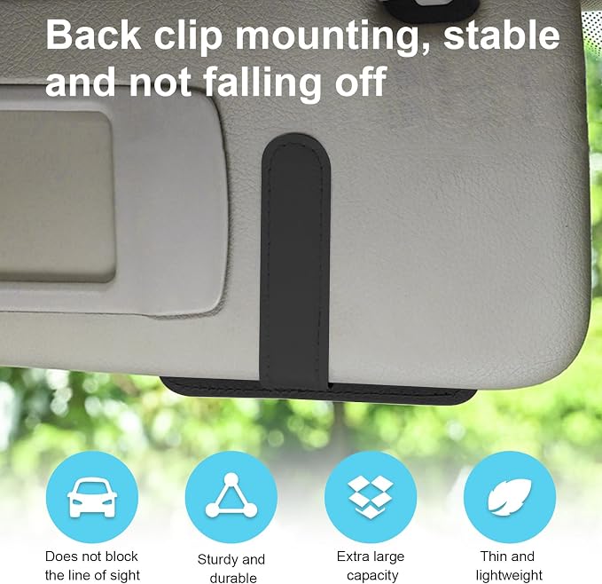 Dickno 2PCS Small Leather Car Sun Visor Organizer, Multifunctional Auto Visor Document Holder with Sunglasses Clip, Universal Car Interior Organizer for Drving License, Card, Pen (Black+Gray) - Image 5