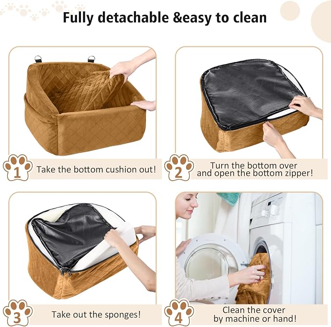 NEEZUKAR Dog Car Seat for Small Medium Dogs,Detachable Washable Dog Booster Seat Under 30lbs,Pet Car Seat Travel Bed with Storage Pockets and Dog Safety Belt（Brown - Image 5