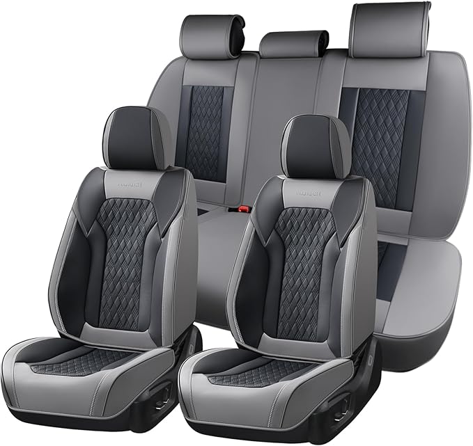Seat Covers, Car Seat Covers Full Set, Luxury Nappa Leather Seat Covers, Breathable and Waterproof Car Seat Protector 5 Seat, Automotive Seat Covers Universal Fit for Most Cars-Gray&Black by FLORICH