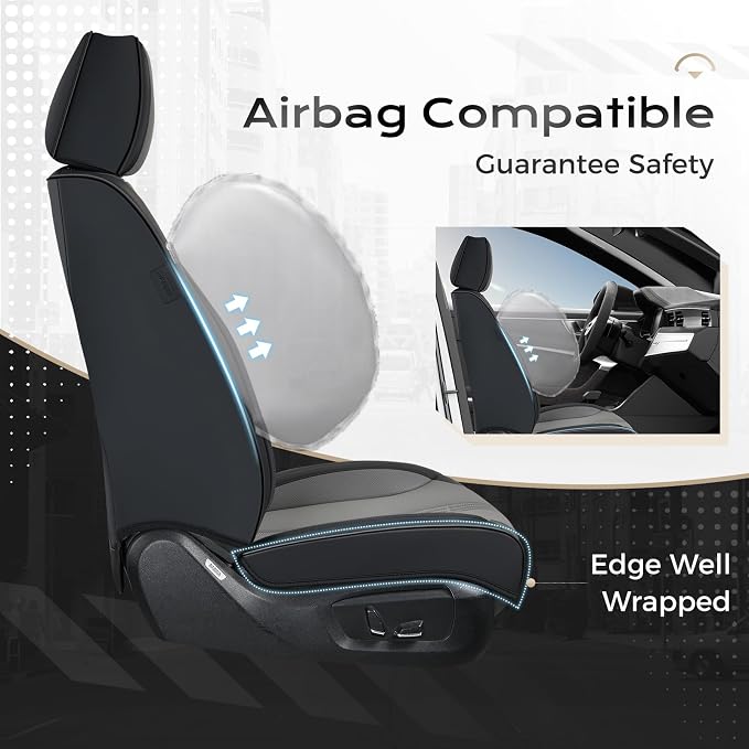 Coverado Car Seat Covers Full Set, Front Seat Covers with Lumbar Support and Back Seat Cover Waterproof Leather Automotive Seat Cover, Universal Car Interior Protectors Cushion for Most Cars - Image 3