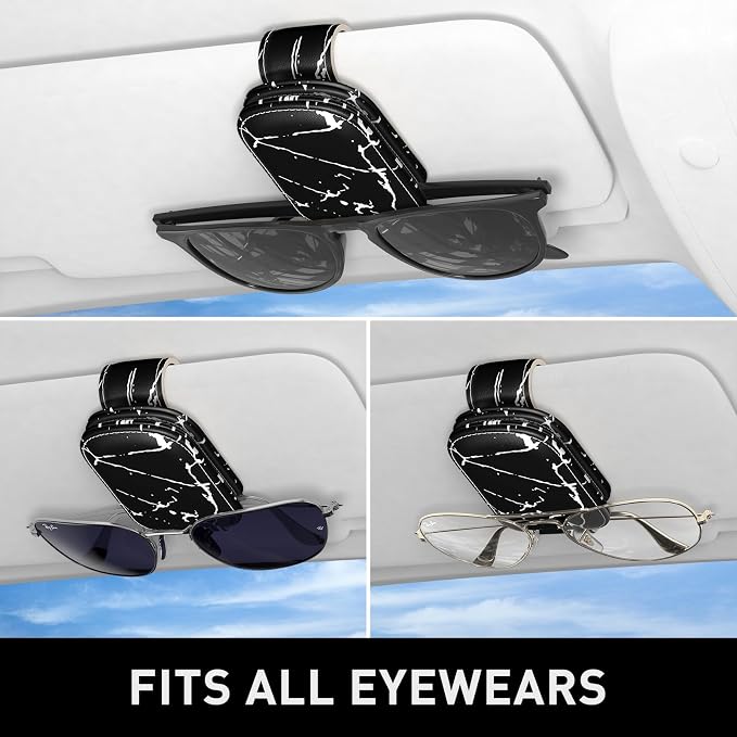 Sunglasses Holder for Car Visor, Magnetic Leather Car Sunglass Holder, Car Sun Visor Glasses Hanger Clip, Car Interior Accessories for Women Men, Fits All Size Eyeglasses - Image 5