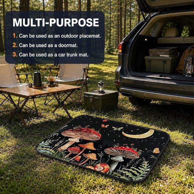 Car Trunk Mat for SUV, 29"x39" Mushroom Moon Night Cargo Liner Protector | All Weather Universal Cargo Liners for Dogs, Car Accessory for SUVs/Sedan/Wagons, Durable Non-Slip Washable Rear Cargo Mat - Image 5