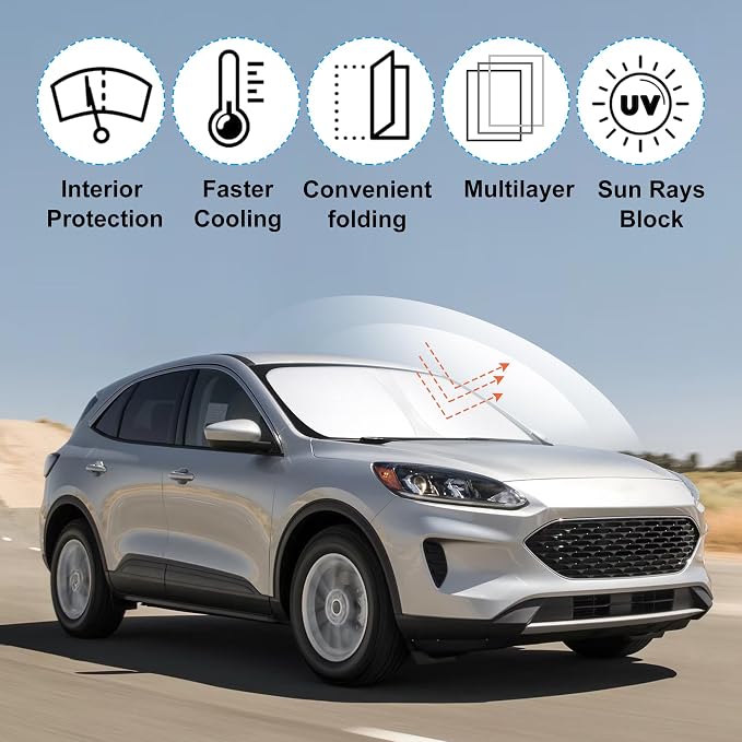 Windshield Sun Shade for 2020-2025 2026 Ford Escape Accessories | Full covered for windshield, Foldable & Durable, Block UV Rays, Reduce Heat, Easy to install, Keep Car Cooler - Image 2