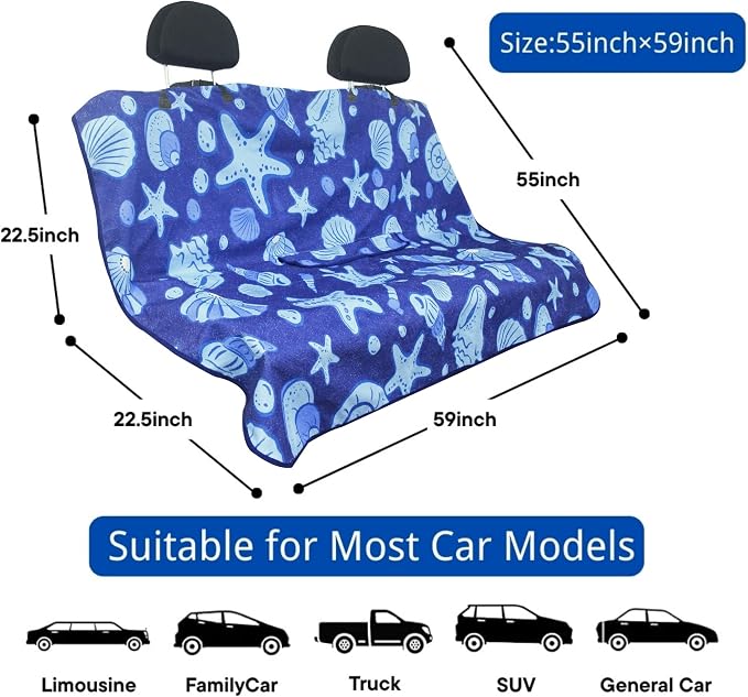 Waterproof Back Seat Cover for Dogs and Kids, Car Seat Protector Under Baby Car Seat, Child and Dog Car Seat Cover Blanket for Rear Bench(Conch Shells Starfish, Rear Bench Seat Towel) - Image 4