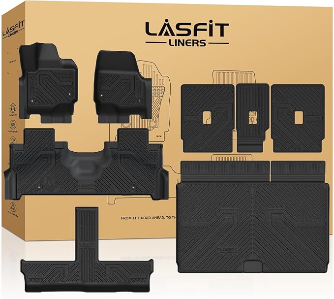LASFIT Floor Mats for 8 Seats 2025 2026 2027 Ford Expedition MAX | Cargo Mats All Weather TPE Custom Fit for Car Liners,1st&2nd&3rd,(Only Fit 3rd Row 40/20/40 Split Bench seat) 5pcs by LASFIT