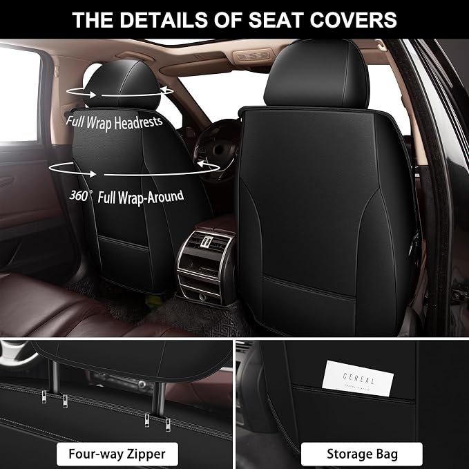 Car Seat Covers for Toyota Corolla 2014-2019 Full Set Faux Leather | Waterproof Breathable Scratch Resistant 360° Wrap Airbag Compatible Easy Clean (5 Seats,Black & Grey) - Image 3