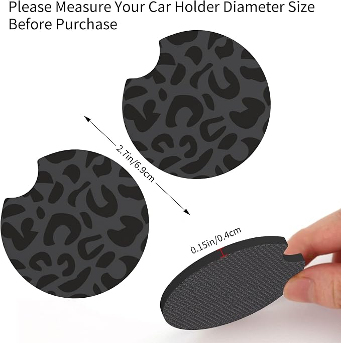 Black Leopard Print Steering Wheel Cover14-15In + 2 Pieces Car Coasters | Anti-Slip Breathable Cheetah Animal Print Car Wheel Cover Accessories for Women,Universal - Image 6