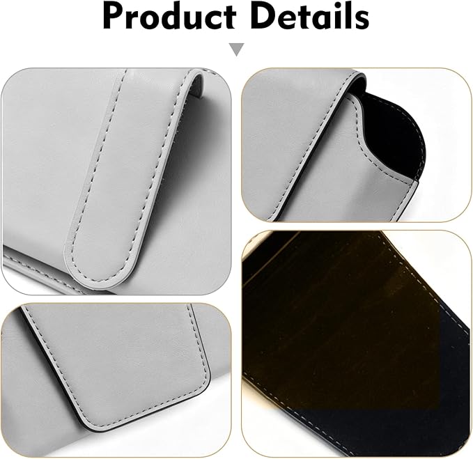 Sunglasses Holder for Car Sun Visor, Leather Car Sunglasses Holder, Auto Visor Accessories Eyeglasses Holder Glasses Storage Case, Universal for Most Cars (Gray) - Image 3