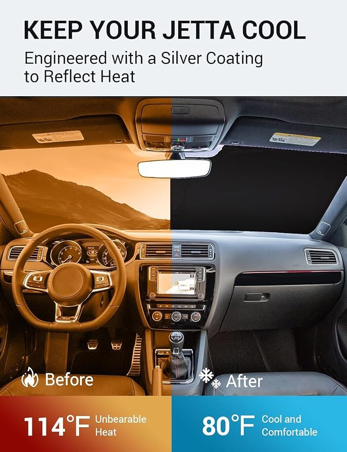 Proadsy Custom Fit Car Windshield Sun Shade for 2011-2018 Volkswagen Jetta | 240T Heat Shield, Drops Temp 54°F, Blocks 99% UV, Prevents Dashboard Cracking, Summer Parking & Beach Trips, Easy Twist-Fold - Image 3
