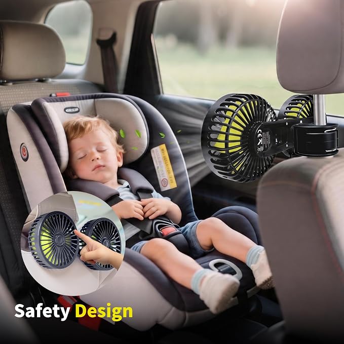 XOOL Car Fan for Backseat Kids, Dual Head USB Car Cooling Fans - 3 Speeds 360° Rotatable Rear Headrest Fans, 5V/2A Powerful Electric Air Circulation Fan for Vehicles SUV RV - Image 6