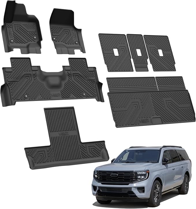 LASFIT Floor Mat for Fit 7 Seats 2025 2026 2027 Ford Expedition Standard | Cargo Backrest Mat Easy Clean 100% TPE All Weather TPE Custom Fit for SUV Car Liners, 1st& 2nd& 3rd& Cargo Liner, Black 5pcs - Image 9