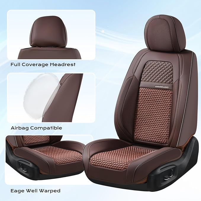 Coverado Car Seat Covers Full Set, 5 Seats Car Seat Protector, Universal Breathable Car Seat Covers Front Seats Back Seats, Car Seat Cushion Fit for Most Vehicles Brown - Image 3