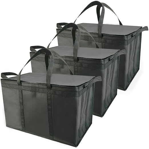 Bodaon 3-Pack Insulated Food Delivery Bag for Hot and Cold Meal, XXXL, Black, Grocery Tote Insulation Bag for Catering, Large Pizza Warmer by Bodaon