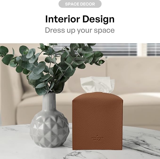 Carrotez Tissue Box Cover, [Refined] Modern PU Leather Square Tissue Box Holder - Decorative Holder/Organizer for Bathroom Vanity Countertop, Night Stands, Office Desk & Car 5"X5"X5" - Camel - Image 4