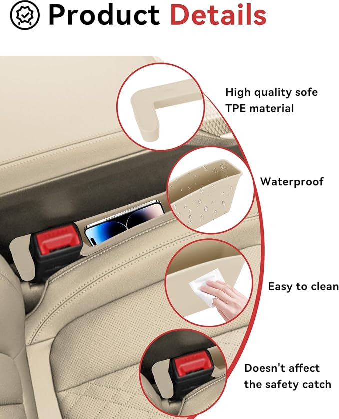 Car Seat Gap Filler, Seat Gap Organizer with Phone Holder, Car Seat Accessories, Car Organizer Fit SUV Truck-2PCS Beige - Image 5