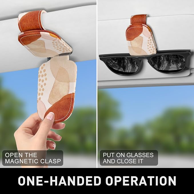 Sunglasses Holder for Car Visor, Magnetic Leather Car Sunglass Holder, Car Sun Visor Glasses Hanger Clip, Car Interior Accessories for Women Men, Fits All Size Eyeglasses - Image 6