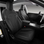 Custom Seat Covers for 2025 2026 Tesla Model Y Juniper 5-Seater - Black | Waterproof Breathable Nappa Leather, OEM Factory Style Full Set, Full Coverage Design with Armrest Covers, Airbag Compatible by Ourplot