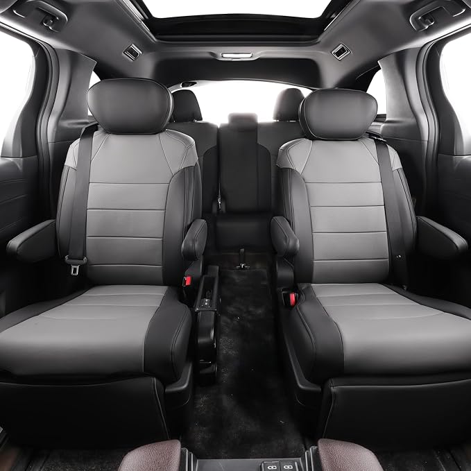 Full Set Car Seat Covers for Honda Odyssey 2011-2017,7-Seater,Faux Leather | for LX Only,2nd Row Captain Seats,Luxury Waterproof Seat Protector,Fit Like A Glove(Black/Gray) - Image 2