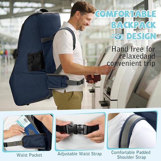RAINSMORE Padded Car Seat Travel Bag for Airplane Car Seat Backpack, Blue | Fits Infant Carrier & Boosters, Heavy-Duty Car Seat Cover for Air Travel Gate Check Carrier Bags for Airport with Side Pocket - Image 7