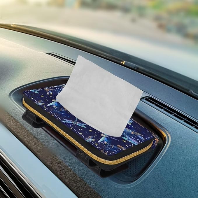 Biyejit Car Tissue Holder, Galaxy Dragonfly Visor Tissue Holder for Car PU Leather Tissue Box Holder for Car Sun Visor & Seat Back, 1 Pack - Image 5