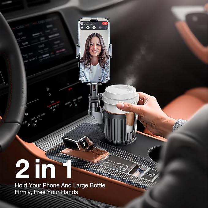 Coolpow Car Phone Holder Mount, 2 in 1 Universal Cup Car Phone Holder | Expander Adjustable Base Long Arm 360°Rotation Cup Phone Holder Car Accessories for iPhone 17 Pro Max 16 15 & All Smartphone - Image 3