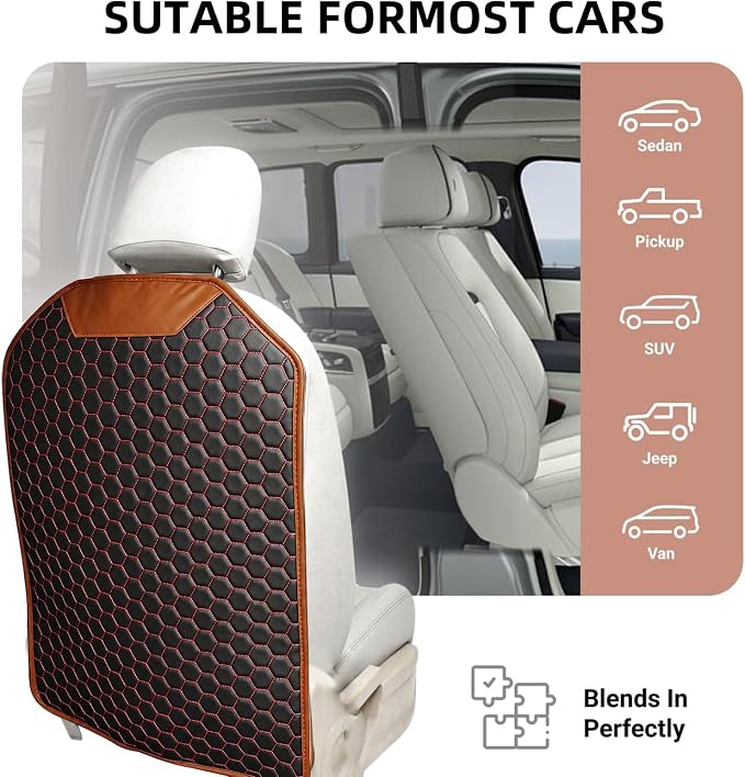Car Seat Back Protector, Waterproof Faux Leather Kick Mat, Red, 1 Pack | Wide-Coverage Protection with an Easy-Clean Faux Leather Surface - Image 7
