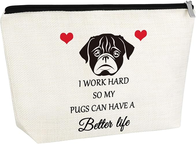 Pug Gifts Makeup Bag Pugs Lover Gifts Dog Lover Gift Cosmetic Bag Christmas Birthday Gift For Pugs Lovers Pug Mom Owner Pet Make Up Bag Themed Travel Pouch by Gfhzdmf