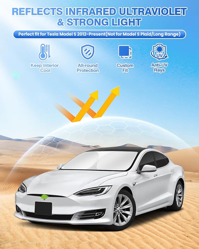 Canvcle Sunshades for Tesla Model S 2012-2025 2026 (Not for Model S Plaid/Long Range) Windshield Sun Shade Side Rear Window Shade Cover Sun Visor Shield Privacy Protection Keep Vehicle Cool Black 8PCS - Image 2