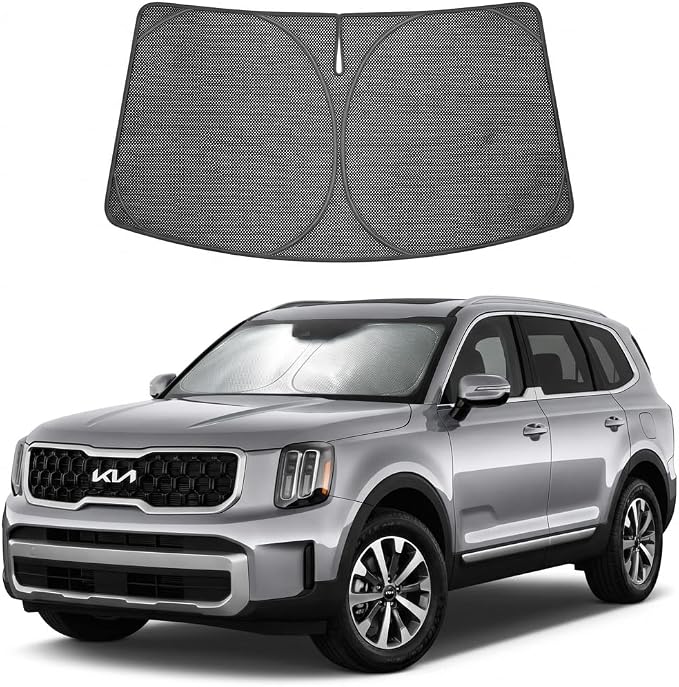 Proadsy Custom Fit Car Windshield Sun Shade for 2020-2025 Kia Telluride | Ice Crystal Micro-Refraction Blocks 99% UV, Drops Cabin Temp 54°F. Foldable Full Coverage for Summer Parking/Camping Privacy by Proadsy