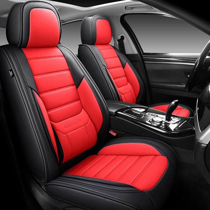 MINGBRON Front Car Seat Covers, Leather Car Seat Covers, Fit for Most Cars SUV and Most Sedan Red by MINGBRONCARSEATCOVER