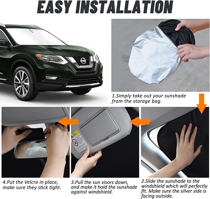 D-Lumina Windshield Sun Shade for 2014-2020 Nissan Rogue Accessories(NOT for Rogue Sport & Rogue 3rd Gen), Front Window Sunshade Sun Visor Protector Block UV Rays Heat, Foldable 2 Layers 210T Material - Image 4