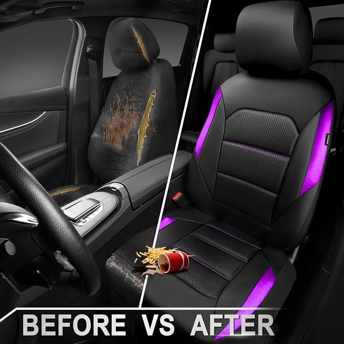 CAR PASS Memory Foam Car Seat Covers,Air Cool Mesh Thick Seat Covers Front Seats,Purple Metal Film Leather Seat Cover for Car,Universal Comfort for Most Car,Truck,Airbag Compatible,Black Purple - Image 5