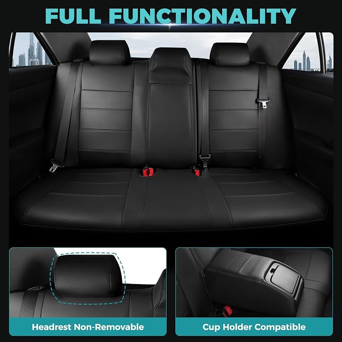Custom Seat Covers for Toyota Camry 2012-2017, Black | Only Fit for Camry L/LE/XLE 2012-2017, Not for Hybrid, Full Coverage, Faux Leather, Protective, Scratch-resistant, Easy-clean - Image 5