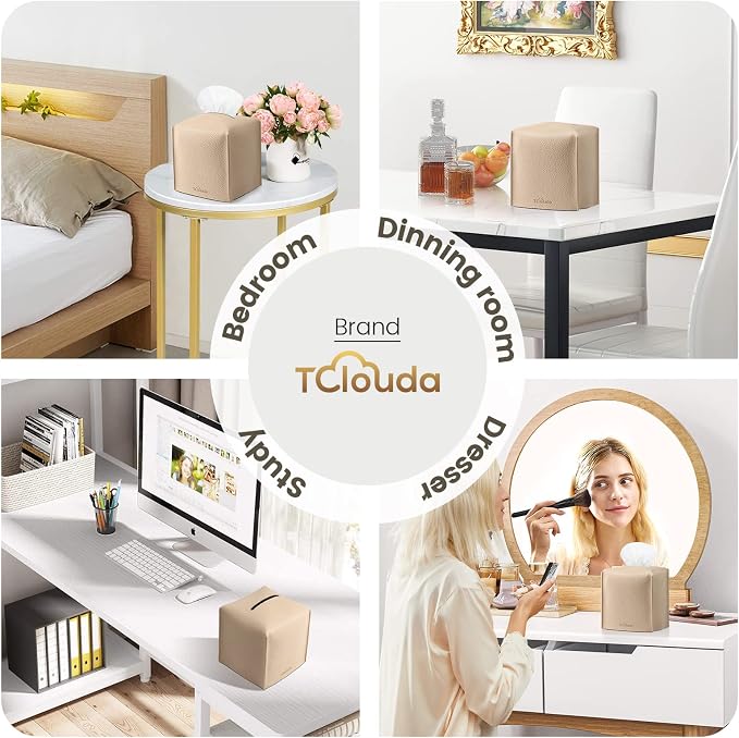 Tissue Box Cover, Tclouda, Modern PU Leather Square Tissue Box Holder for Creative Decorative, 4 Pack, Ideal for Bathrooms/Office/Car/Nightstand/Outdoor Tent, 5"X5"X5", White&Beige&Gray&Claybank - Image 4