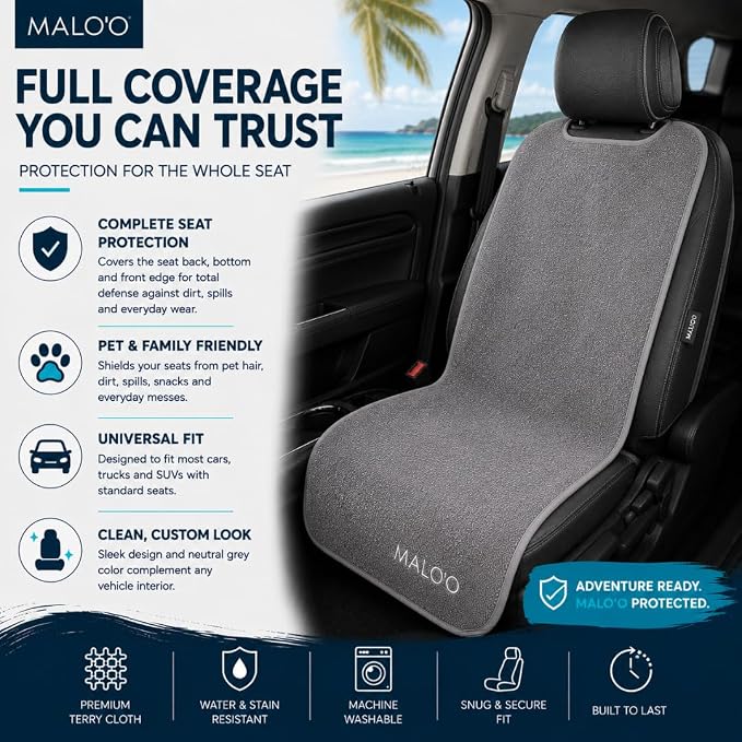 Malo’o SeatGuard Seat Cover – Premium Terry Cloth w/Nylon Backing – Universal Car Seat Protector for Beach, Gym, Surf, Pets & Travel – Quick Dry, Machine Washable - Image 8