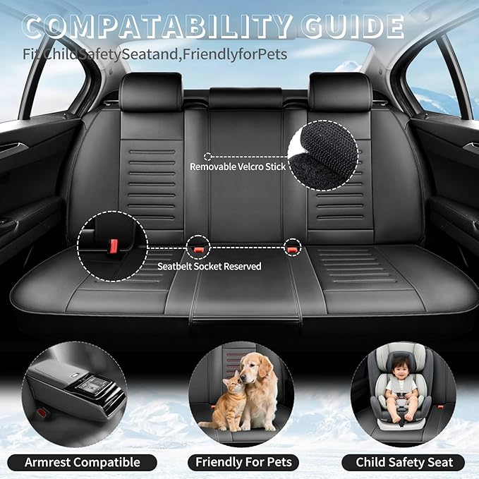 Fit FJ Cruiser Car Seat Covers for Toyota FJ Cruiser 2007-2013 2014 -Premium Leather, Waterproof，Breathable，All-Weather Seat Cushion Protecto & Airbag Compatible, 2 Front Seat Black - Image 3