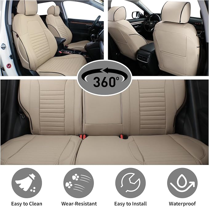 EKR Car Seat Covers for Honda CRV 2012-2014 (NO LX) Leatherette Full Set | Custom Fit for Honda CRV 2012 2013 2014 (Not for LX) Factory-Style Interior Upgrade,Faux Leather(Beige) - Image 4