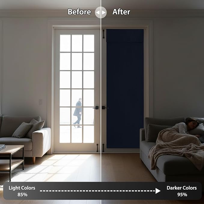 RYB HOME Blackout French Door Curtain, No Drill, W26 x L72, Navy, 1 Panel | Self Adhesive, Privacy, Thermal Insulated, For Patio Kitchen Front Entry Front Back Door Glass Window, Renter Friendly - Image 5