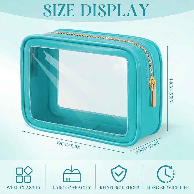 Hsei 6 Pcs Clear Makeup Bags Diaper Bag Organizer Travel Toiletry Bags with Zipper Clear Cosmetic Organizer Car Storage Pouch Bridesmaid Gift for Women Beach Vacation (Turquoise Green) - Image 2