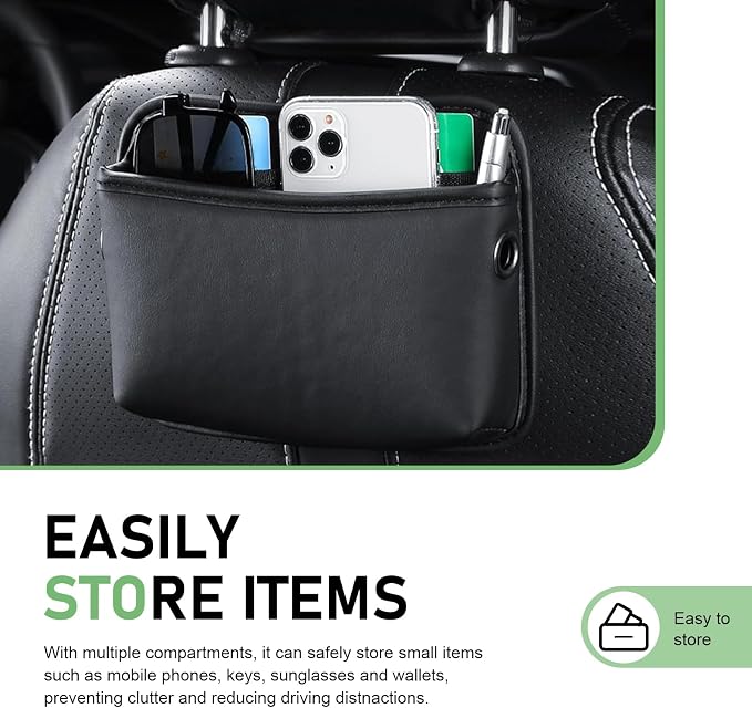2 PCS Car Seat Side Storage Pocket, PU Leather Multifunctional Car Interior Organizer Bag for Phone Keys Sunglasses Wallet Holder, Universal for Cars Seat Door Console (Black) - Image 7