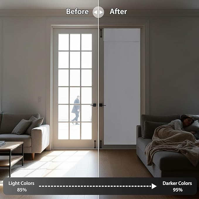 RYB HOME No Drill 12 inch Curtains for Sidelight French Door Curtain | Narrow Blackout Window Shade, Entry Glass Door Cover, Renter Friendly Blackout Curtains, W12 x L72, Pure White, 1 Panel - Image 5