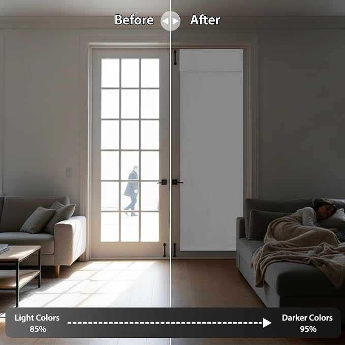 RYB HOME Blackout Door Curtains 80 inch Length, French Door Shades | Thermal Insulated, Self Adhesive, Privacy, For Patio Kitchen Front Entry Front Back Door Glass Window, W26 x L80, 1 Panel - Image 5