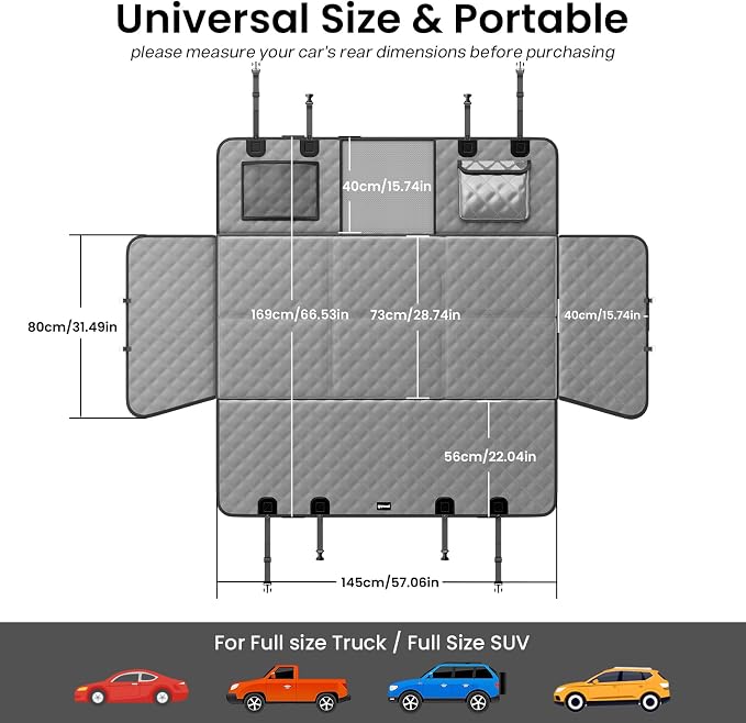 Pecute Back Seat Extender for Dogs 57 * 28.7 in, Upgraded Sofa Leather Dog Car Seat Cover for Back Seat, Foldable in the Car, Hard PVC Panels Bottom Support to 330 lbs, for Full Size Truck/SUV - Image 9