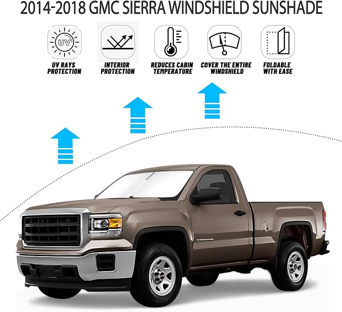 D-Lumina Windshield Sun Shade for 2014-2018 GMC Sierra 1500 2500 3500 Accessories, Front Window Sunshade Sun Visor Protector Block UV Rays Heat, Foldable 2 Layers 210T Material - Image 2