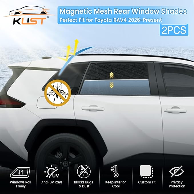 KUST Car Window Shades for 2026 Toyota RAV4 Accessories, Breathable Mesh Magnetic Window Covers, Rear Back Side Window Sun Shades UV Block Privacy Protection for Baby Camping Napping 2PCS - Image 2